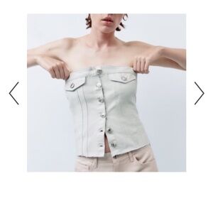 😍 NWT Zara Sparkly Denim Button Up Corset Top Jean raw hem distressed